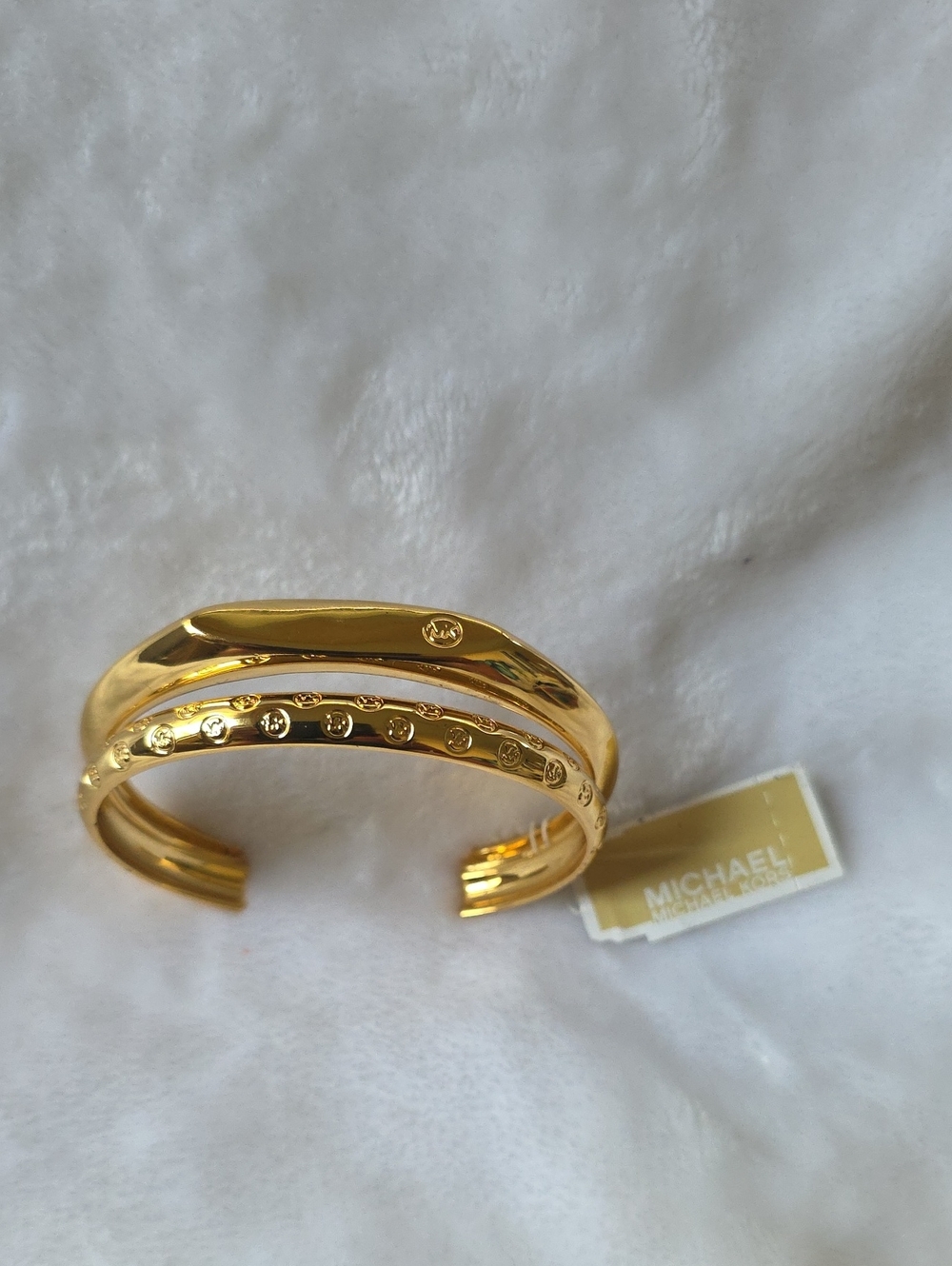 Michael Kors Shiny Gold Double-Row Logo Cuff Bracelet - Picture 1 of 8